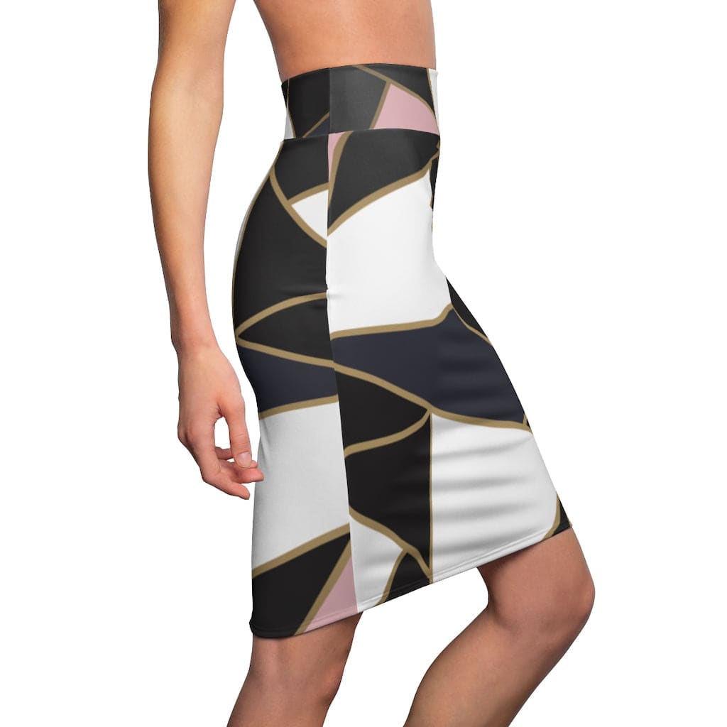 Womens Pencil Skirt - High Waist - Trio Black/white Pink - S040713