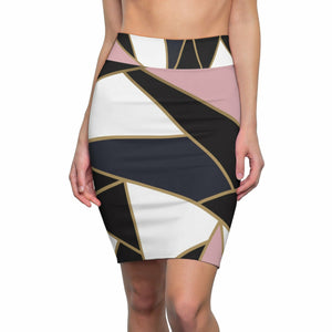 Womens Pencil Skirt - High Waist - Trio Black/white Pink - S040713